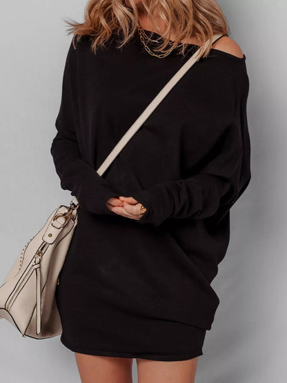 Asymmetric Batwing Sleeve Mini Sweater Dress