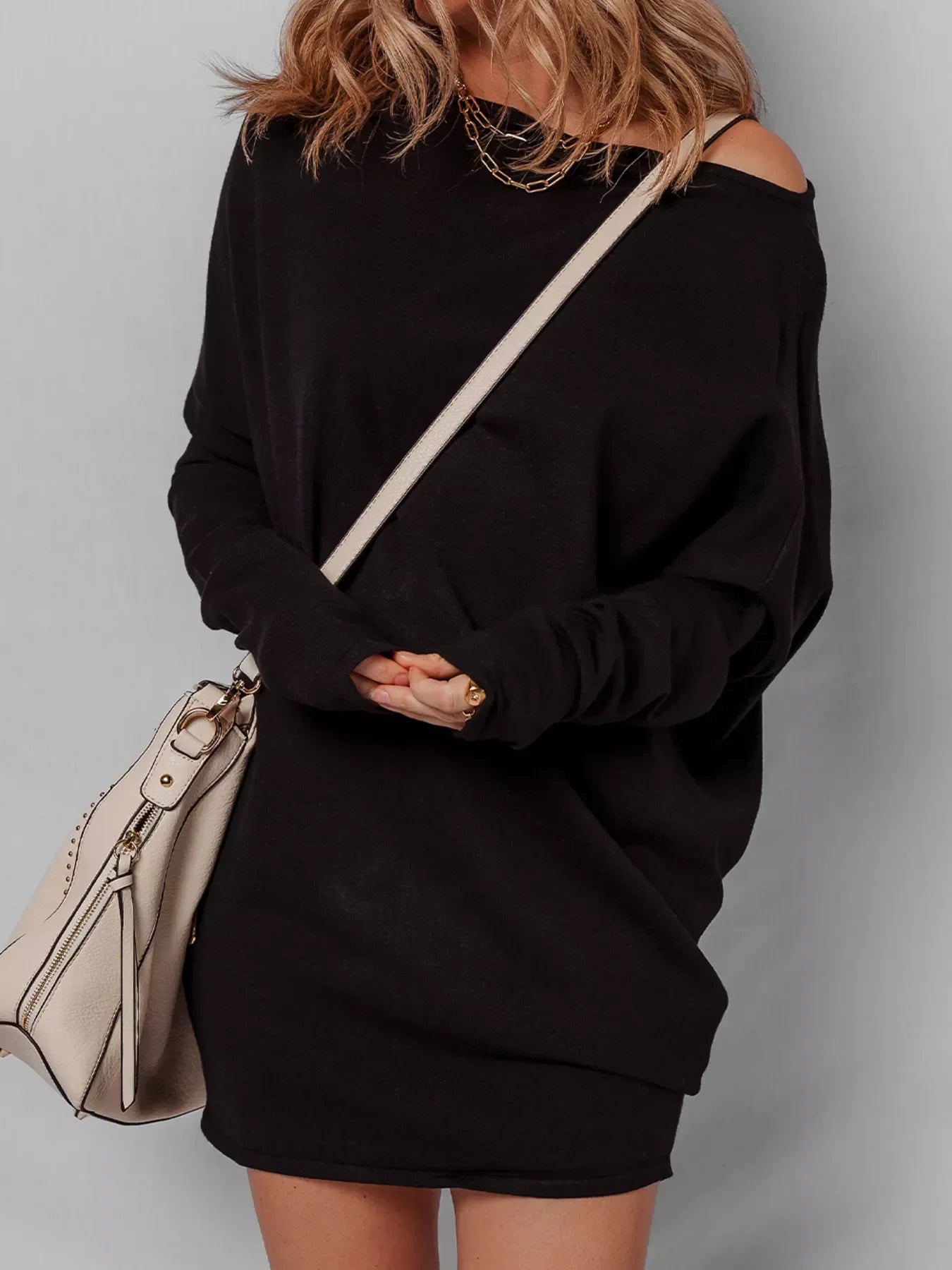 Asymmetric Batwing Sleeve Mini Sweater Dress