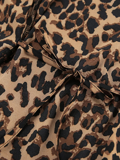 Leopard Print Feather-Trimmed Lounge Nightgown Robe