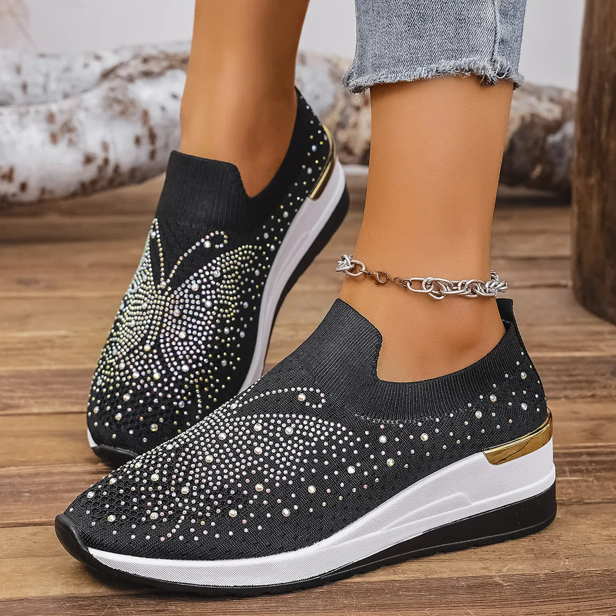 Rhinestone Wedge Sneakers
