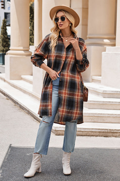 Plaid Long Sleeve Coat