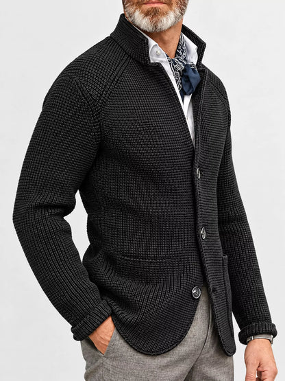 Men's Slim-Fit Knit Stand-Collar Cardigan with Pockets