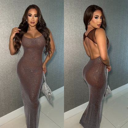 Fashionable Sexy Net Backless Dress