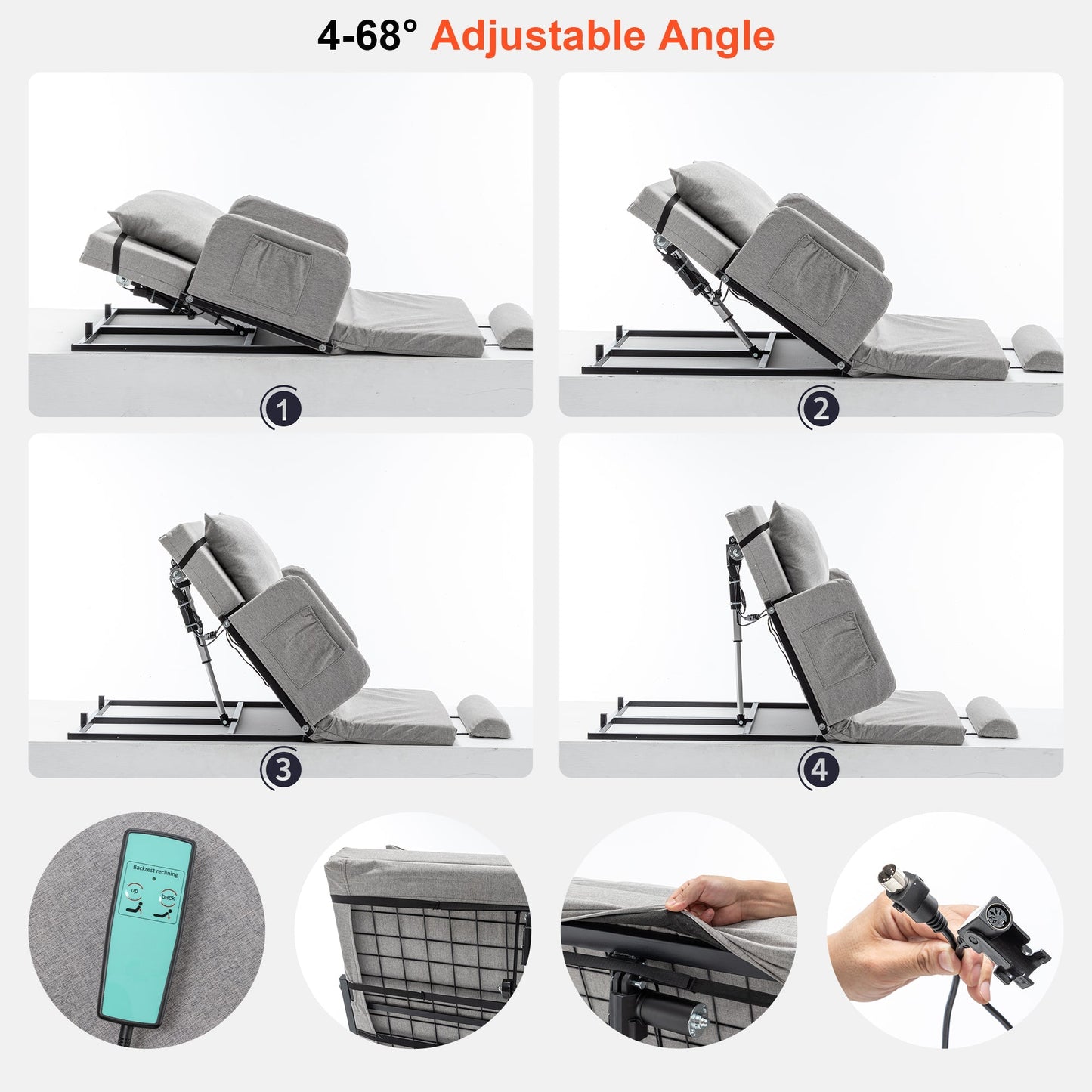 4-68° Lift Range Electric Adjustable Bed Backrest