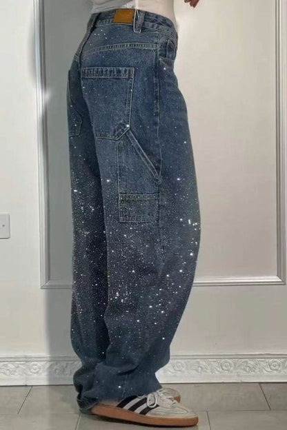 Full Size Rhinestone Wide leg Jeans