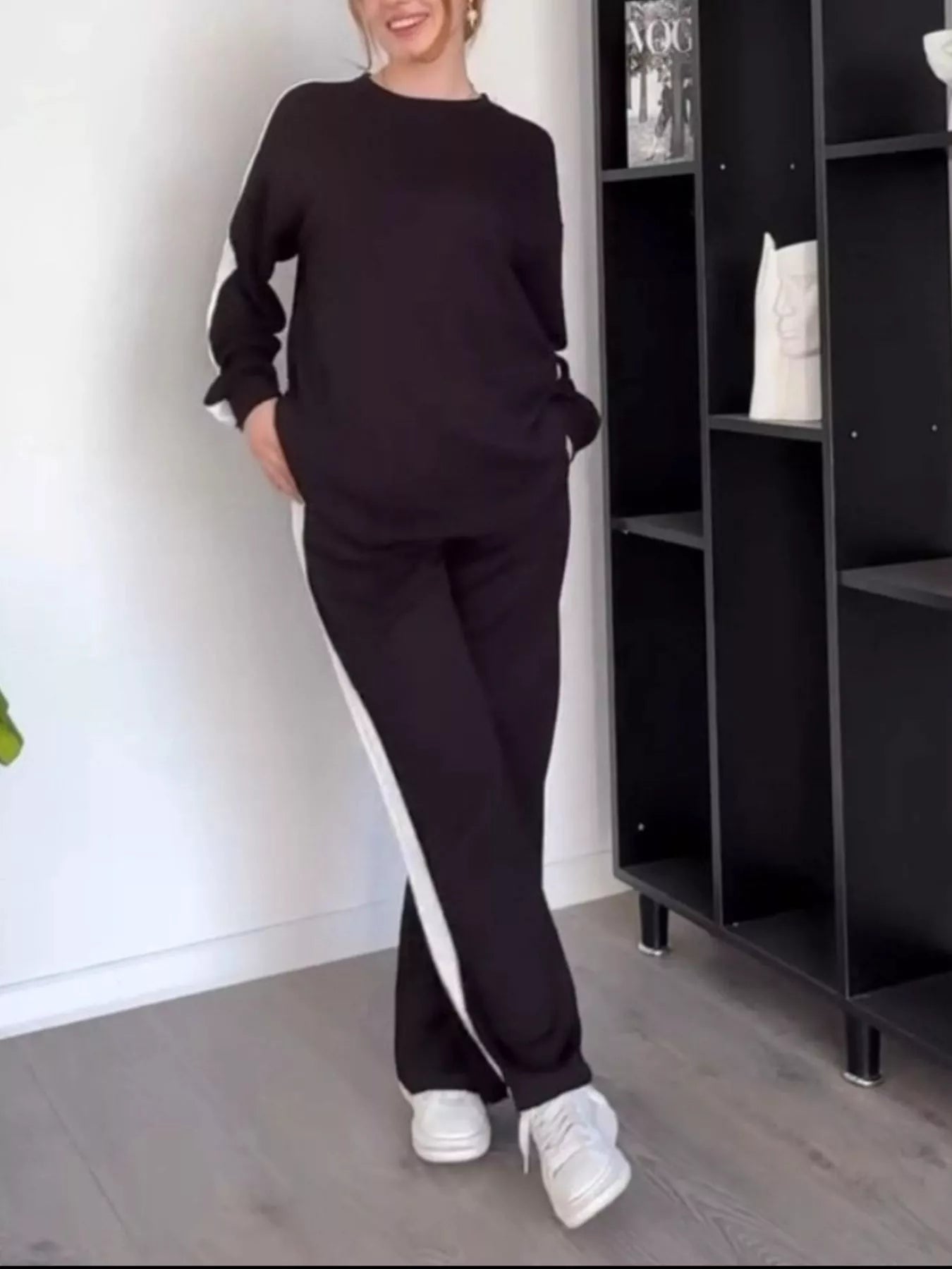 Full Size Contrast Top and Pants Set