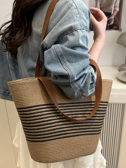 Striped Woven Tote Bag
