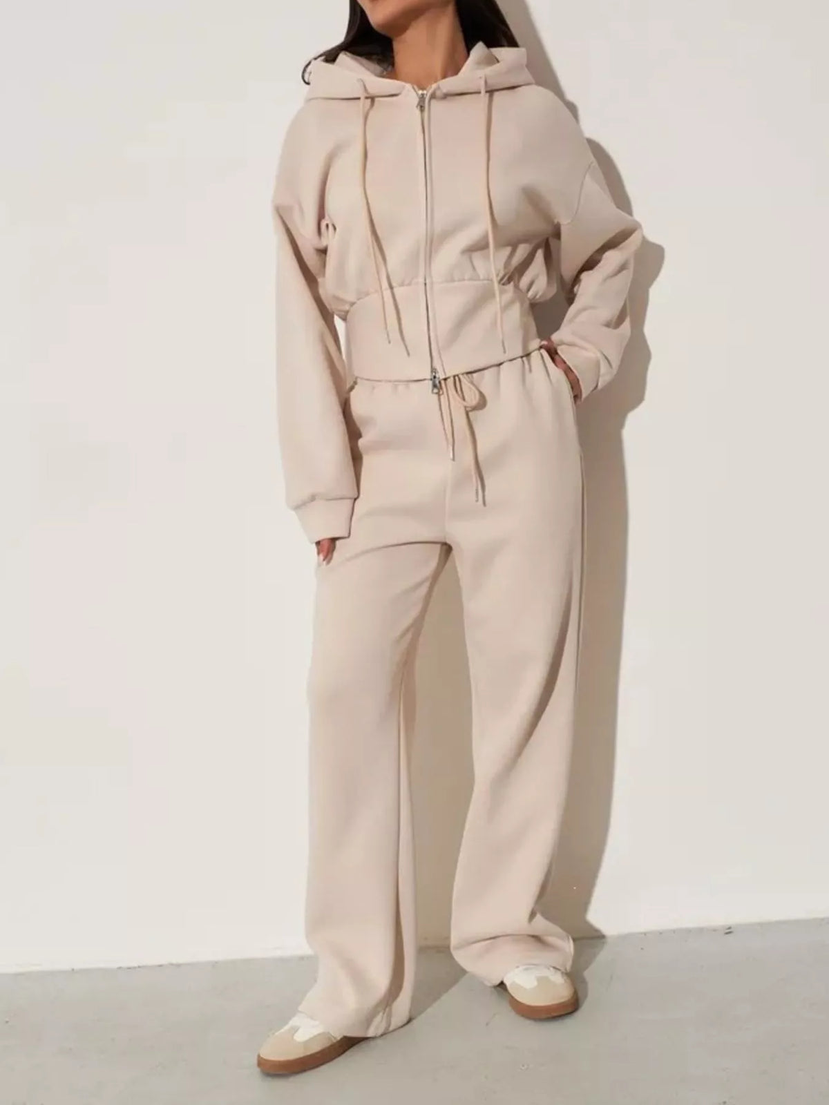 Zip-Up Hoodie & Wide-Leg Sweatpants Set