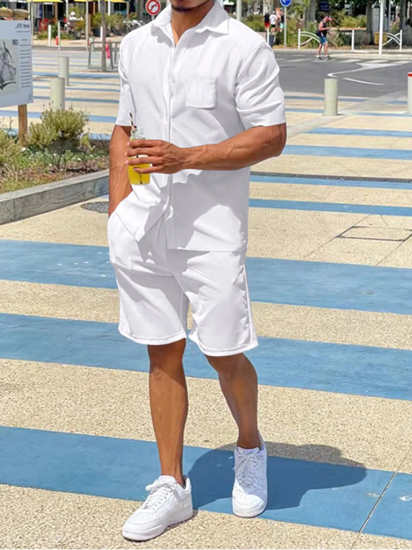 Men's Button Up Shirt and Shorts Set