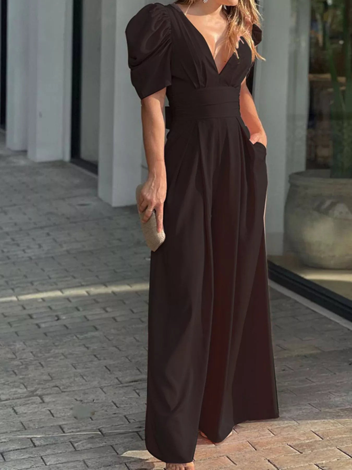 Puff Sleeve Wide Leg Jumpsuit