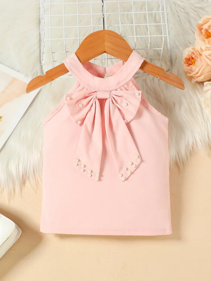 Children's Pearl Bowknot Top and Skirt Set