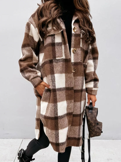 Longline Plaid Button Up Coat