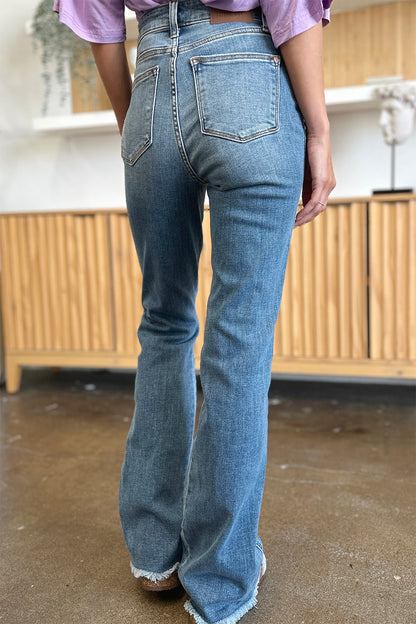 Distressed Raw Hem Bootcut Jeans