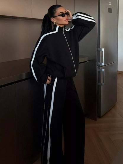 Side Stripes Zip Up Top and Pants Set