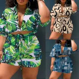 Two Piece Printed plus Size Shorts Set