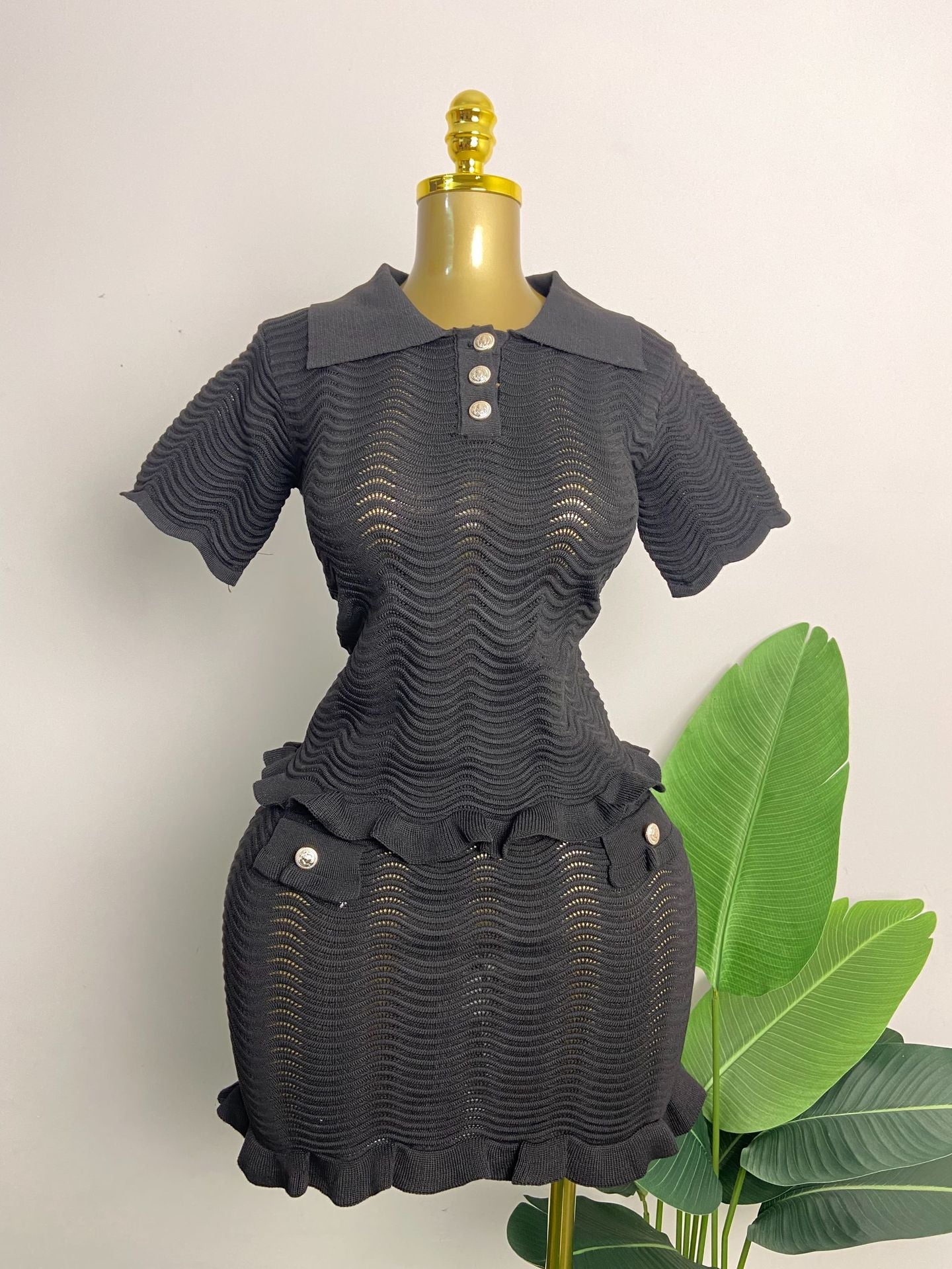 Knitted Short Skirt Suit