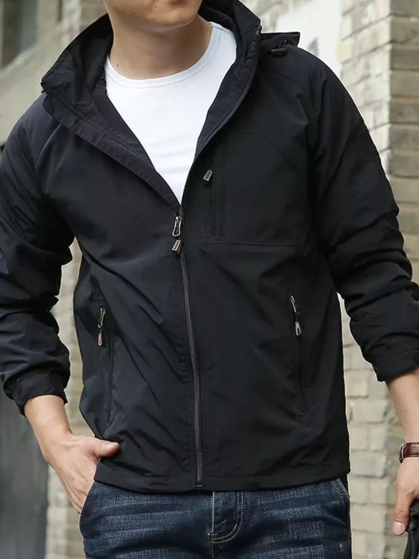 Men's Zip Up Long Sleeve Hooded Jacket