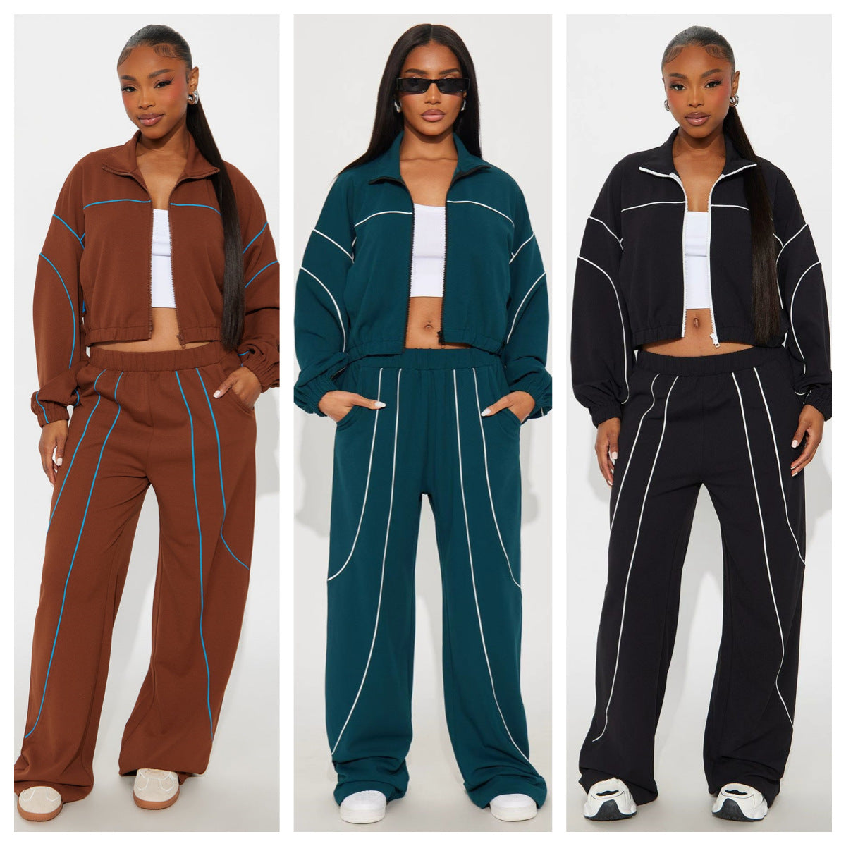 Wide Leg Line Stand Up Collar Set