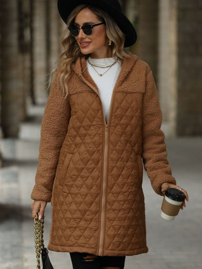 Textured Long Sleeve Hooded Coat