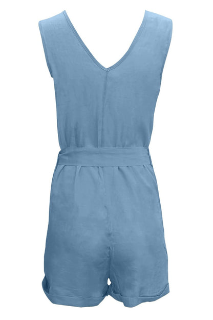 Tied V-Neck Sleeveless Romper with Pockets - MONLANE