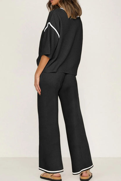 Contrast Trim Pants Set