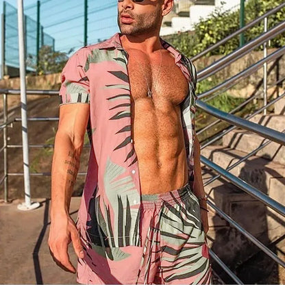 Men's Button Up Shirt and Shorts Set