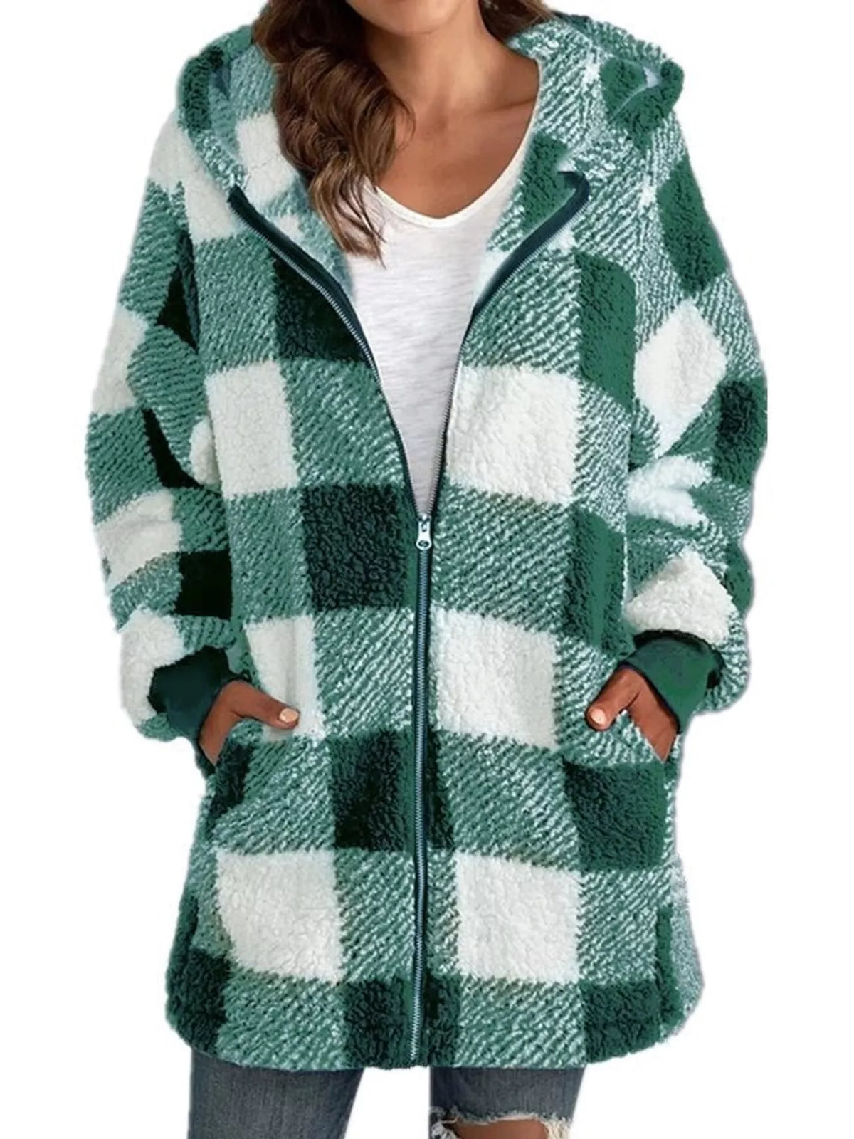 Plaid sherpa hooded jacket, view 18