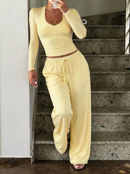 Plus size yellow crop top set, view 3