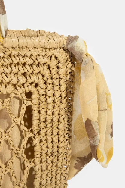 Openwork straw tote, view 5