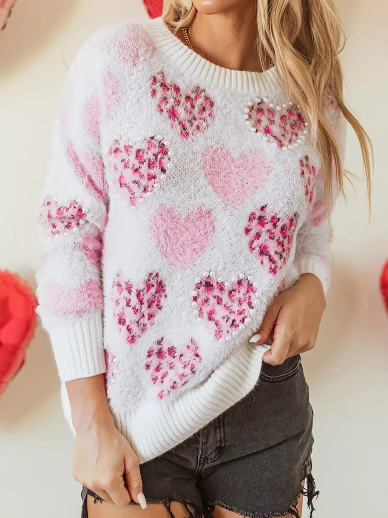 Ribbed Trim Fuzzy Sweater