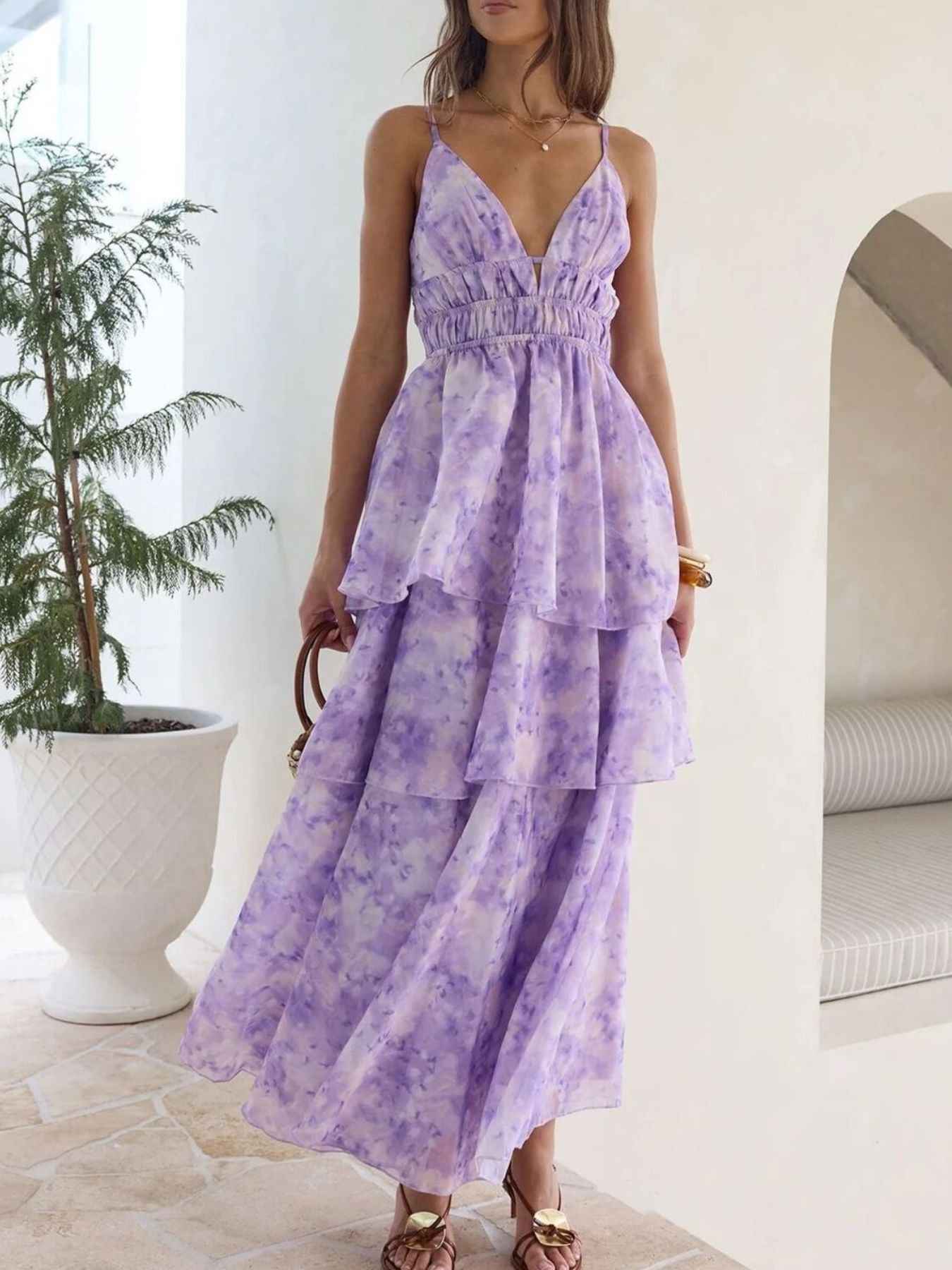 Tie-Dye Ruffled Layered Dress