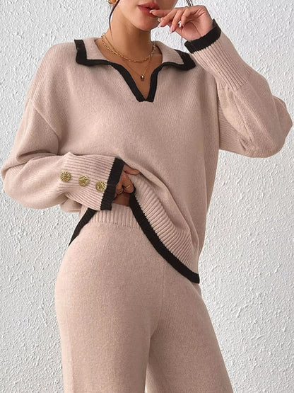 Plus size polo collar sweater, view 3