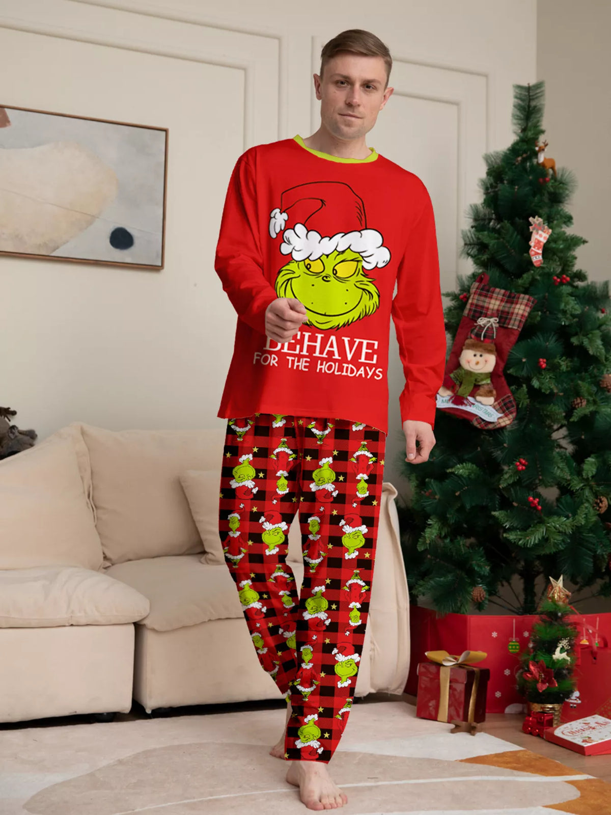 Grinch Themed Matching Family Christmas Pajama Set Plus Size
