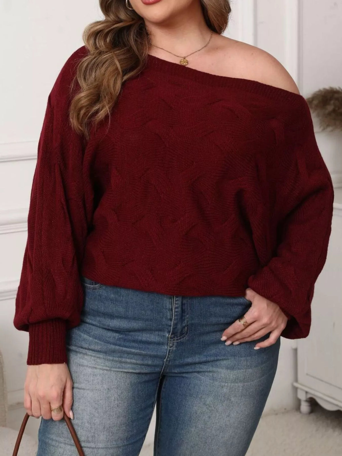 Plus Size Off-Shoulder Long Sleeve Sweater