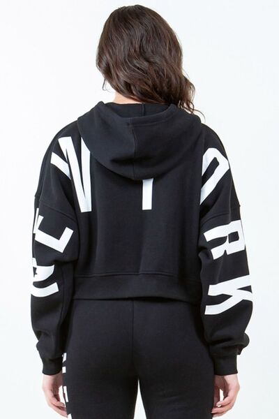 Graphic Drawstring Cropped Hoodie