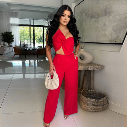 Butterfly knot casual pants set