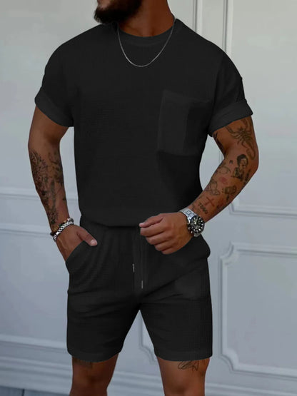 Men's Round Neck Short Sleeve Top and Shorts Set