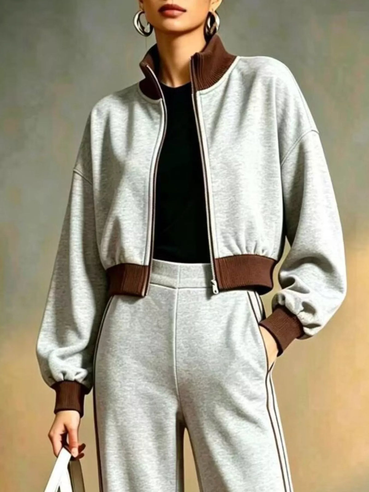 Contrast ribbed jacket set, view 9