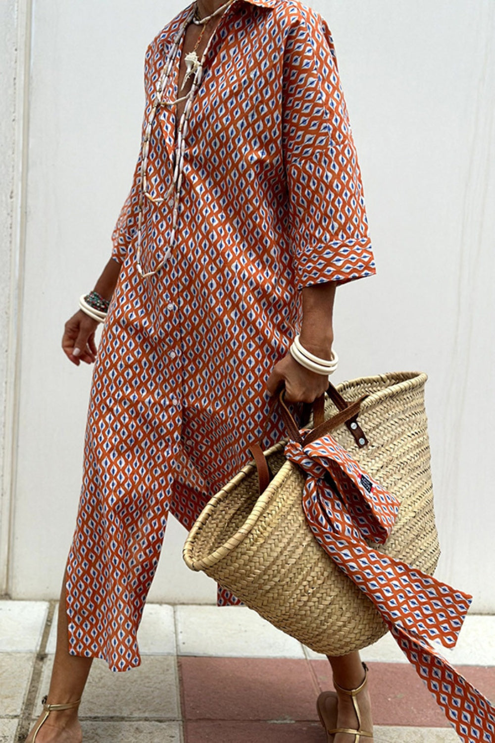 Printed Midi Shirt Dress