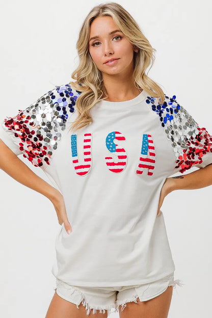 American Flag Sequin Top