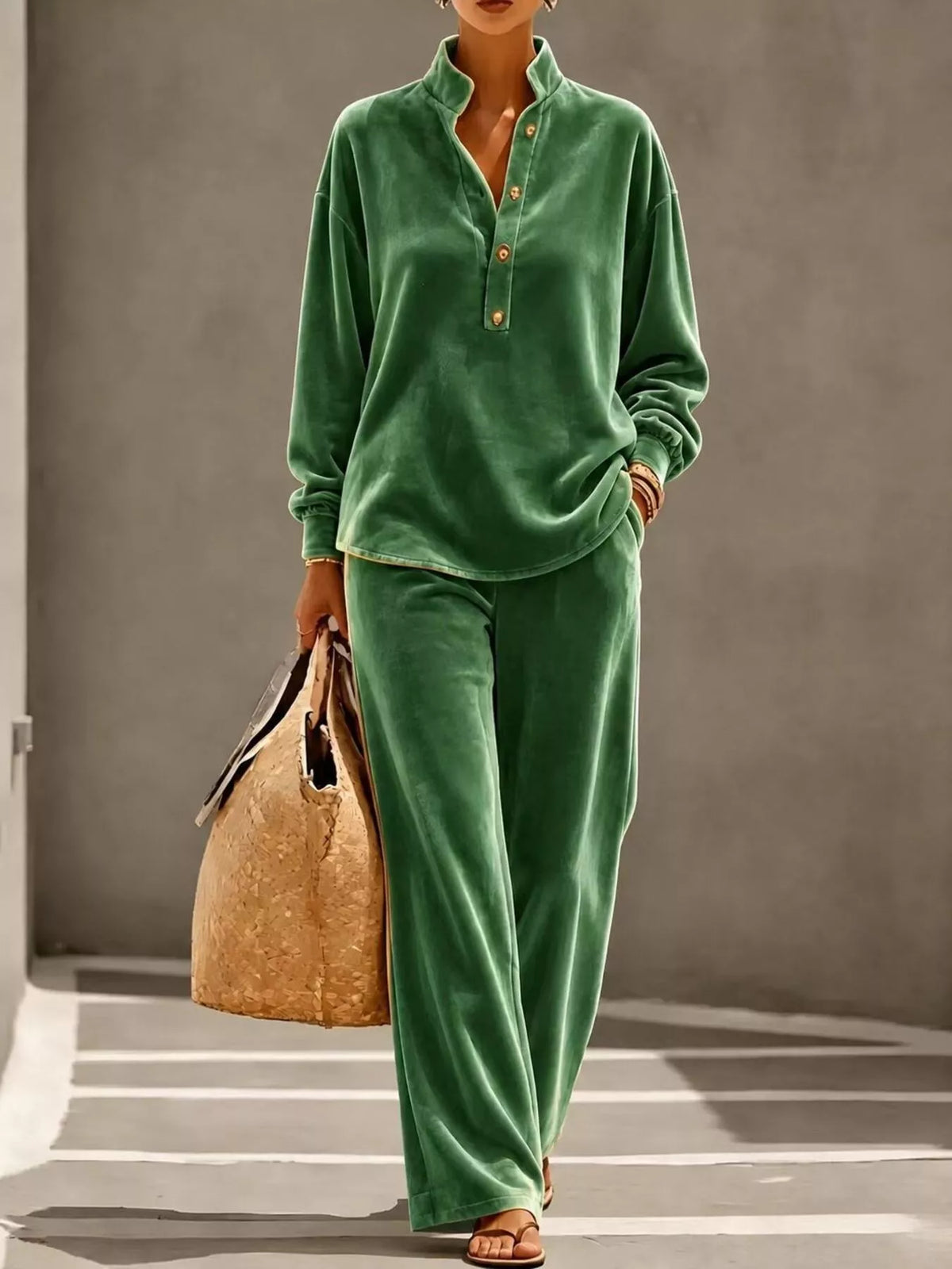 Half button top and pants set, view 13