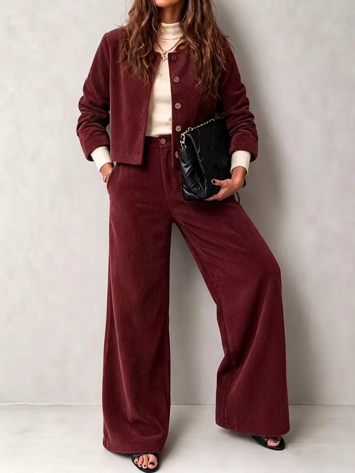 Corduroy jacket and wide-leg pants set, view 10