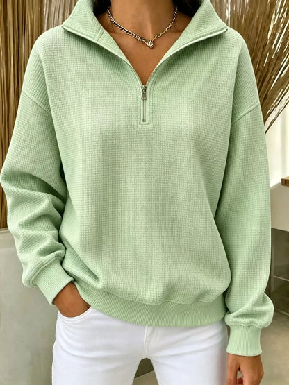 Full Size Waffle Knit Quarter-Zip Sweatshirt Plus Size