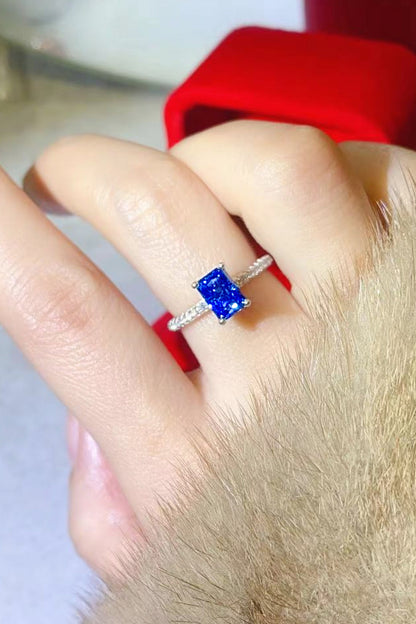 Moissanite Sterling Silver Rectangle Ring