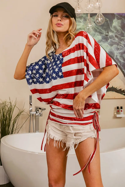 American Flag Printed Knit Top