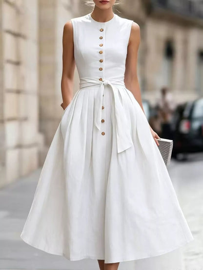 Full Size Sleeveless Button-Front Belted Midi Dress Plus Size