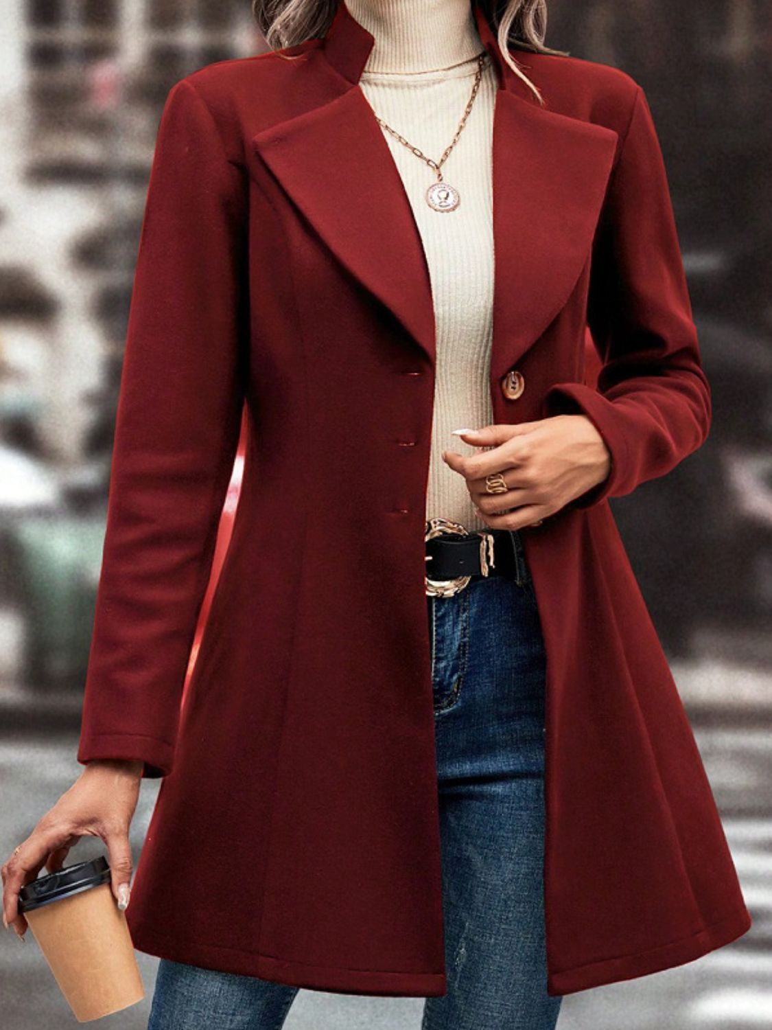 Buttoned Long Sleeve Coat