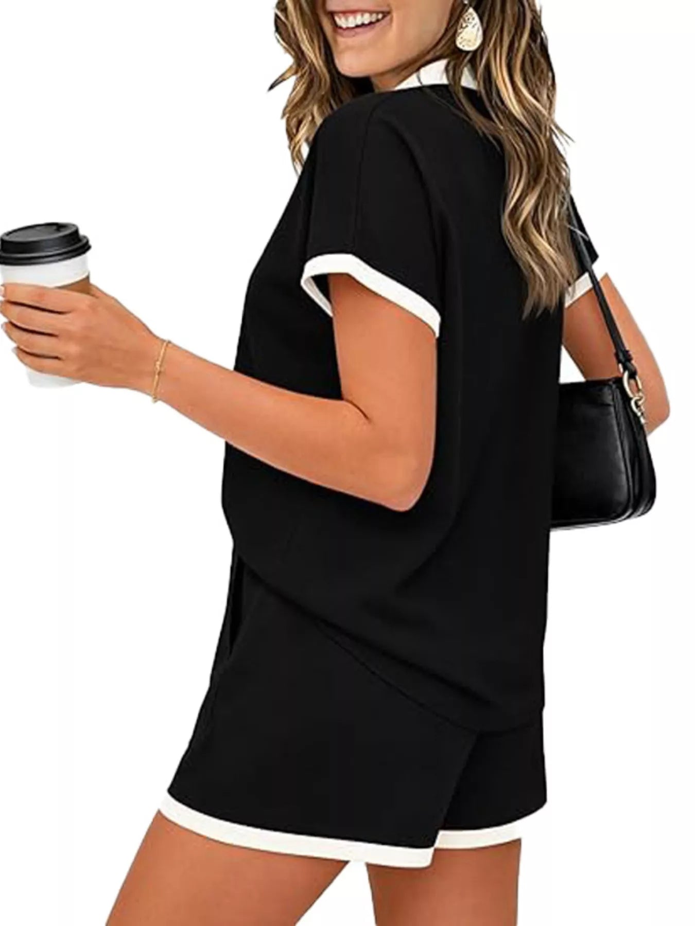 Polo Collar Short Sleeve Top and Shorts Set