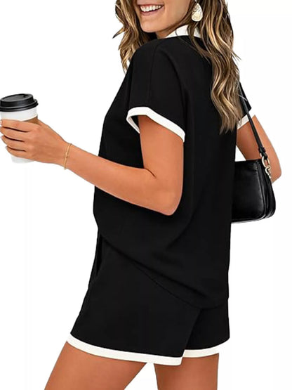 Polo Collar Short Sleeve Top and Shorts Set