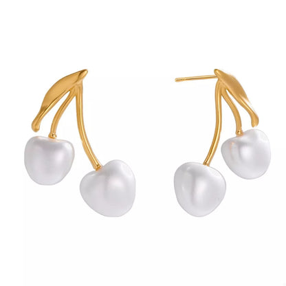 18K Gold-Plated Pearl Cherry Earrings